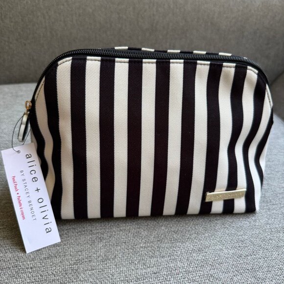 Alice + Olivia x Fabfitfun Pencil Make-up Pouch  Stripe Black New - Picture 10 of 10